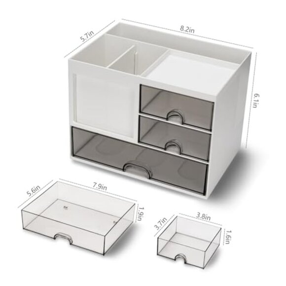 White Desk Organizer with 3 Drawers, 8 Compartments for Office Supplies - Picture 7 of 8
